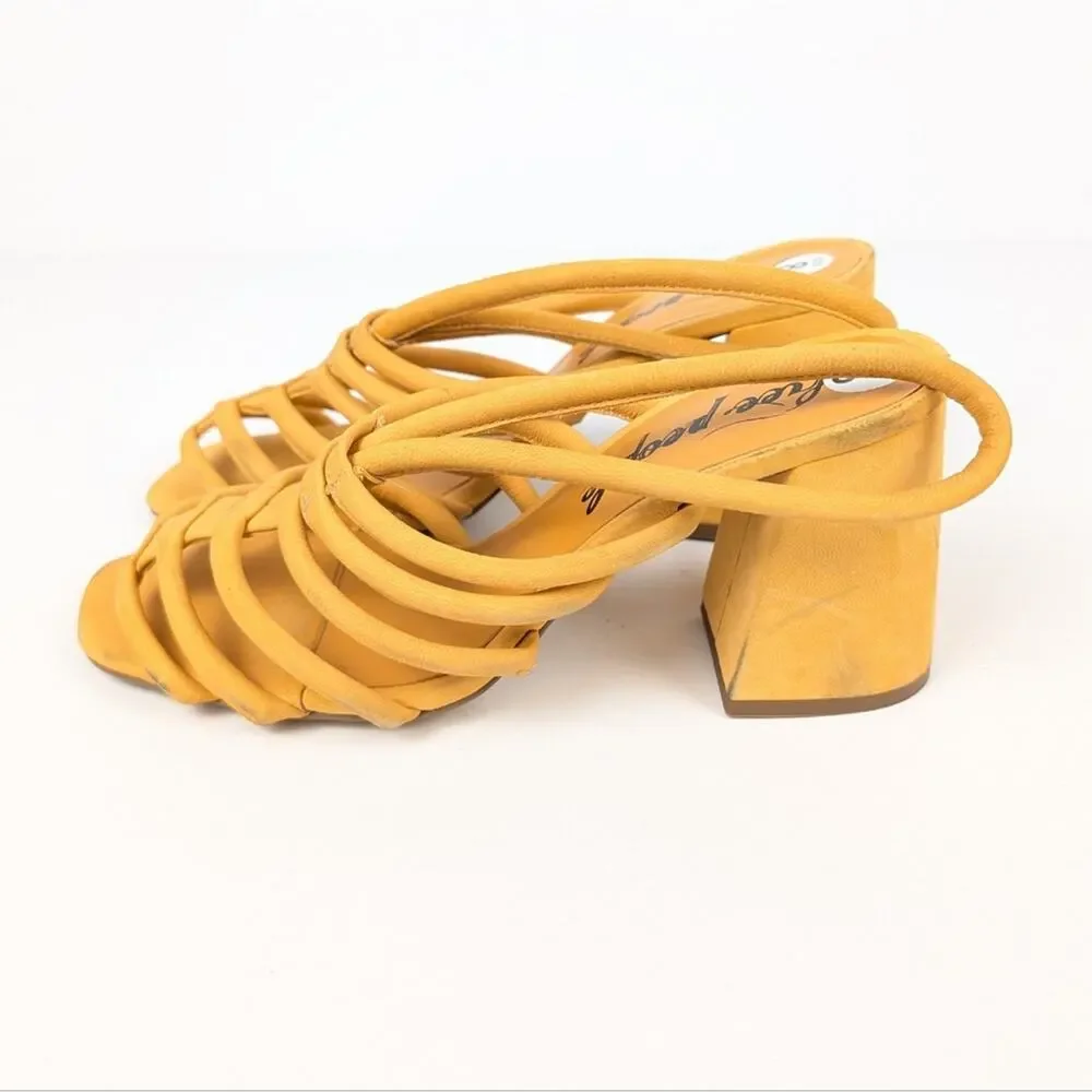 Free People Colette Hot Orange Strappy Cinched Block Heel Sandals Size 8